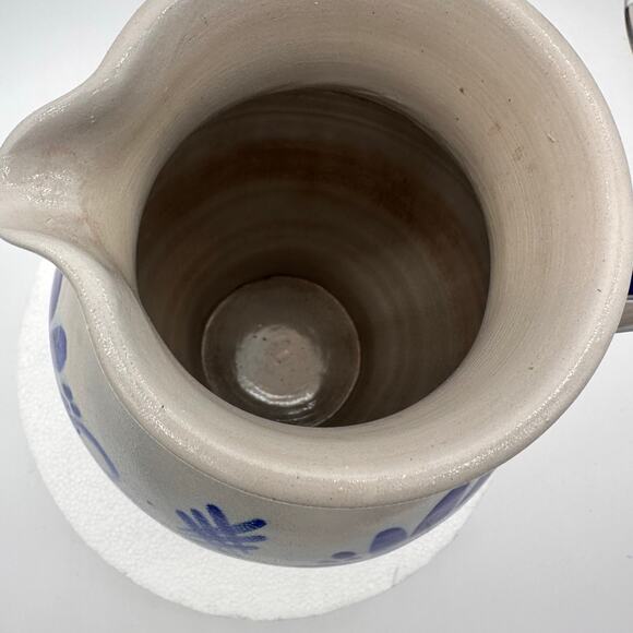 Vtg Handarbeit Salt Glaze German Water Jug Pitcher Art Pottery Gray Blue Cottage - Picture 6 of 13